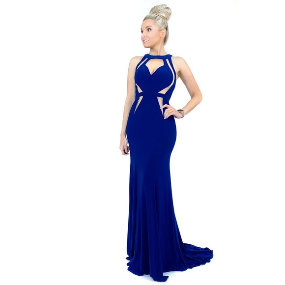 Navy Blue Fitted Pageant Evening Gown Prom Dress - Picture 3 of 8